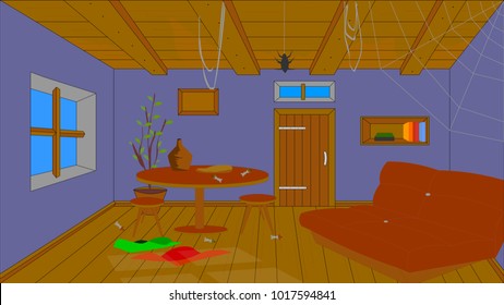 Background for animation, unmade room