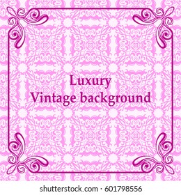 Background with antique, luxury fuchsia ornament and vintage frame