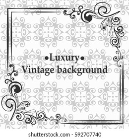 Background with antique, luxury gray ornament and vintage frame