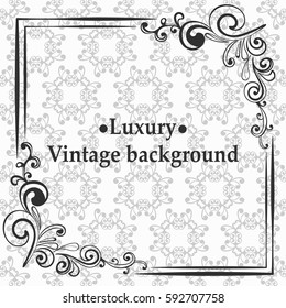 Background with antique, luxury gray ornament and vintage frame