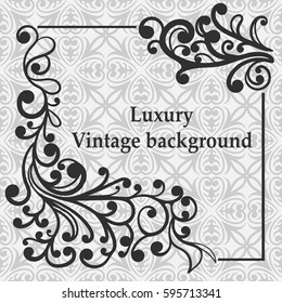 Background with antique, luxury gray ornament and vintage frame