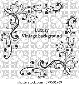 Background with antique, luxury gray ornament and vintage frame