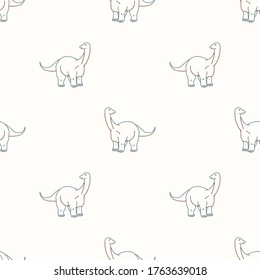 Background Apatosaurus dinosaur gender neutral pattern. Whimsical minimal earthy 2 tone color. Kids nursery wallpaper or boho cartoon animal fashion all over print.