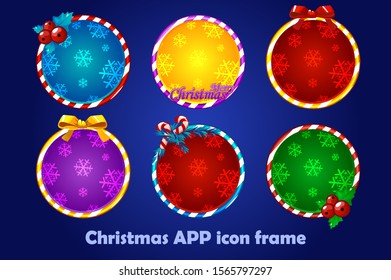 Background for the app icons, christmas set. New Year app icons circle frames. Objects on a separate layer.