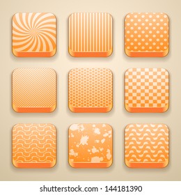 Background for the app icons, with set retro pattern texture, polka dot, stripes, chess, grunge blots, spiral, honeycomb, vector illustration