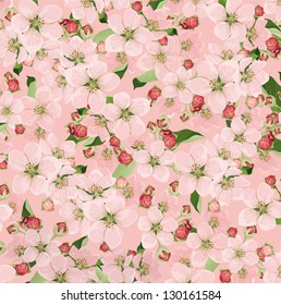 background of apple flowers with leaves
