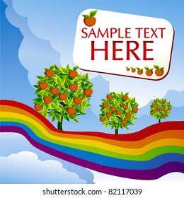 background with apple-trees and color of rainbow