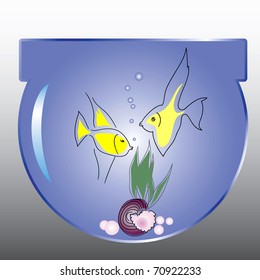 Background with aquarium and fishes. Vector illustration.