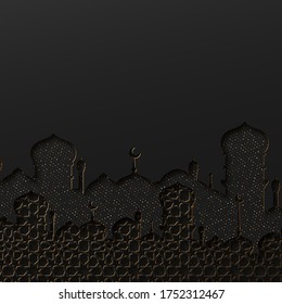 Background with arabic mosques buildings and structures. Effect of the cut paper with the embossed. Creative design card, banner, poster. Traditional Islamic holy holiday. Background with arabic mosques buildings and structures. Effect of the cut paper with the embossed. Creative design card, banner, poster. Traditional Islamic holy holiday.