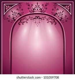 Background with arch and decorative ornament, elegance floral frame, vector illustration