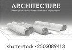Background with architectural blueprints. Vector illustration.