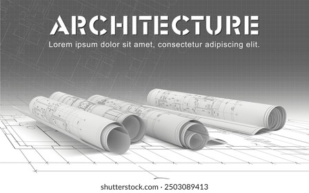 Background with architectural blueprints. Vector illustration.