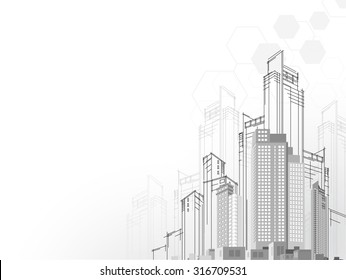 Background architectural vector with drawings of modern city