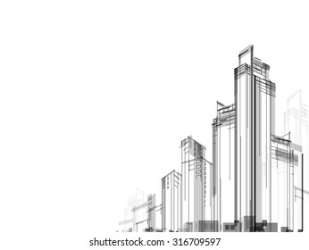 Background architectural vector with drawings of modern city