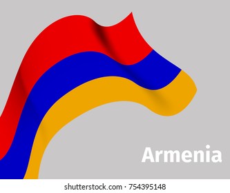 Background with Armenia wavy flag on grey, vector illustration