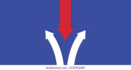 Seta de fundo mostrando a direção da direção oposta ou da corrente. Inovação e ousadia em ser diferente. Modelo de banner