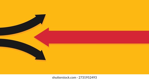Seta de fundo mostrando a direção da direção oposta ou da corrente. Inovação e ousadia em ser diferente. Modelo de banner