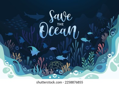 Background art concept of oceans underwater world illustration