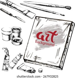 Background with art and paint accessories