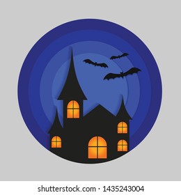 Background art paper, Halloween night with a haunted house, a bat