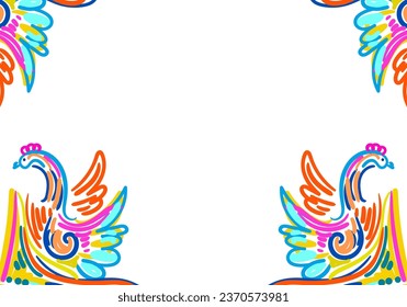 background art style is known for its rich and intricate ornaments. Beautiful winged birds in the design.