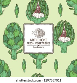 Background with artichoke. Vector hand drawn illustration