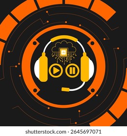Background of Artificial Intelligence Concept. AI-powered audio assistance and cloud computing. Vector illustration for banner and web template
