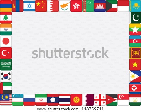background with Asian countries flag icons frame vector illustration