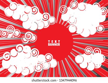 Background in asian style with abstract clouds and space for text. Radial rays from center of frame with effect explosion. Template for design. Vector