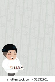 Background of asian young men offering sushi