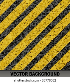 Background with asphalt road texture and hazard stripes.