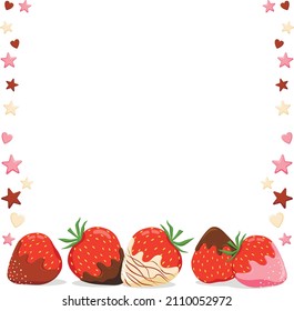 Background of assorted strawberries in chocolate.
Vector design element in flat style.
