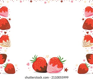 Background of assorted strawberries in chocolate.
Vector design element in flat style.
