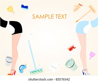 Background with attractive housemaids (vector)