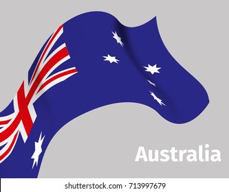 Background with Australia wavy flag on grey, vector illustration