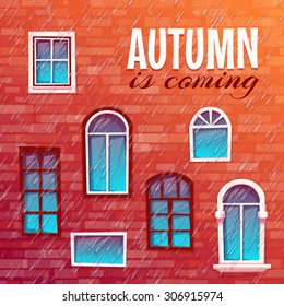 Background of autumn with building wall. Vector illustration.