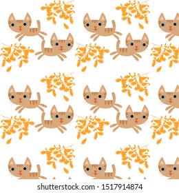 Background of autumn with cats, beautiful little cats. Vector background for business, project, presentation, site, children.