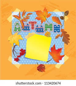 Background with autumn forest leafs and word AUTUMN
