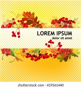 Background autumn frame with leaves and berries. Vector