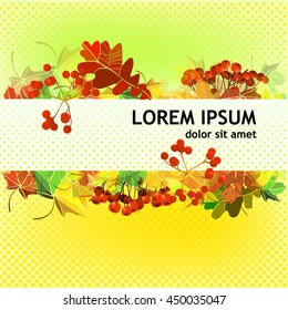 Background autumn frame with leaves and berries. Vector