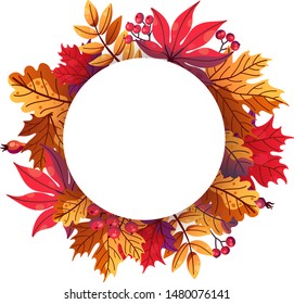 Background with autumn leaf, and forest berry. Fallen leaves of maple, oak and chestnut with berries for fall season design