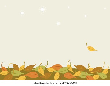 Background with autumn leaves and first falling snow