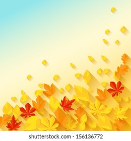Background with autumn leaves in flat design style.