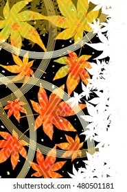 Background of autumn leaves and a Japanese style decoration
