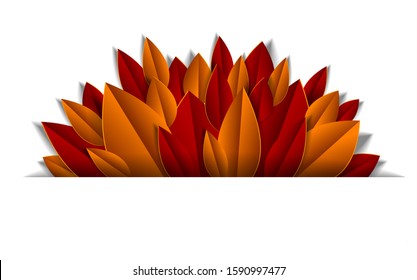 Background with autumn leaves paper cut style line design element, copy space for text, vector floral illustration. Anniversary fall season event or greeting card.