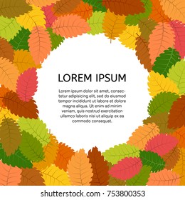 Background with autumn leaves with a place in the center for your text. Vector illustration.
