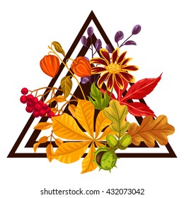 Background with autumn leaves and plants. Design for advertising booklets, banners, flayers, cards.