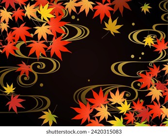 Background of autumn leaves and running water ripples black
