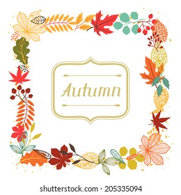 Background of autumn leaves in shape for greeting cards.