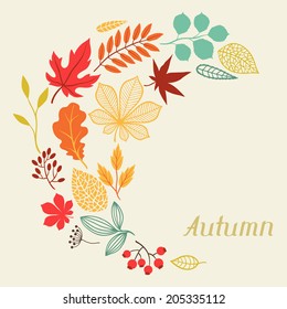 Background of autumn leaves in shape for greeting cards.